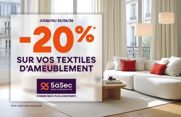 5àsec – 20% sur vos textiles d’ameublement