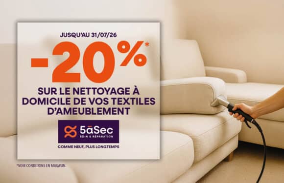 5àsec – 20% sur vos textiles d’ameublement